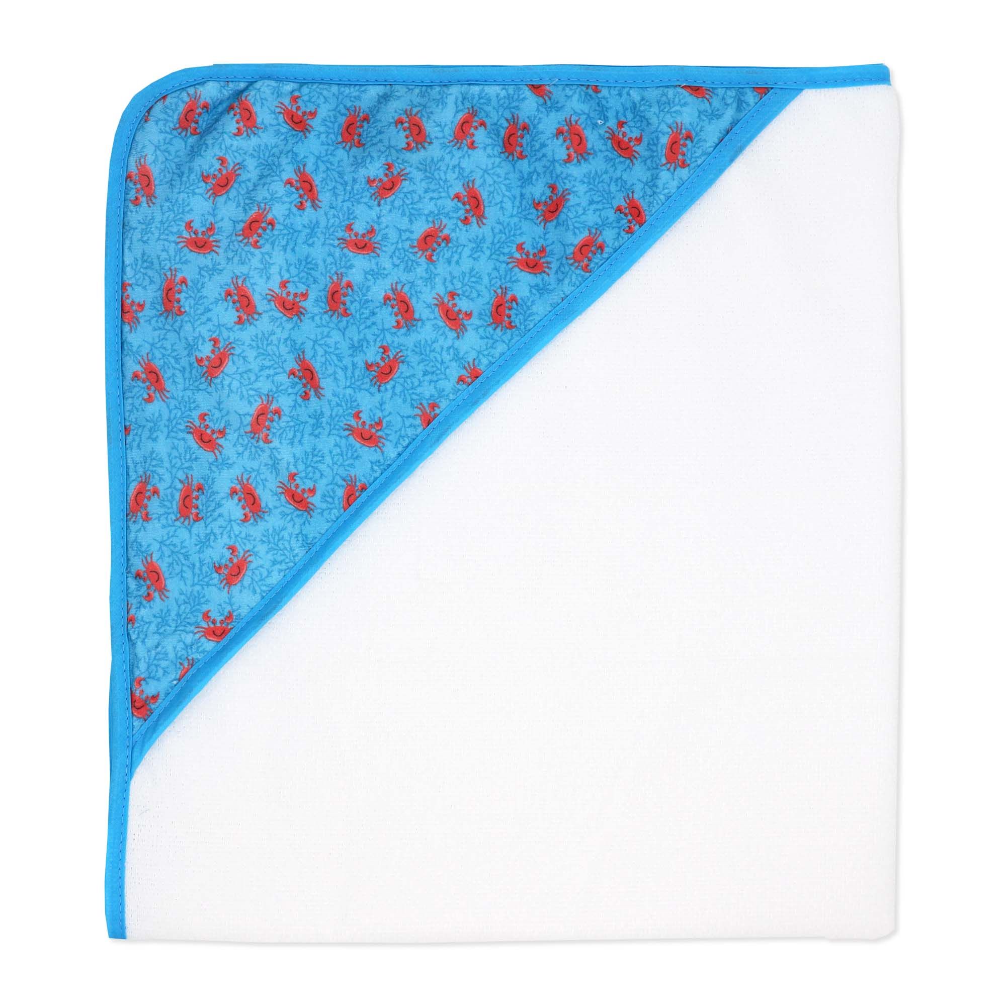 Crab Baby Bath Set – 100% Polyester Hooded Towel, Washcloths & BPA-Free Bath Toys
