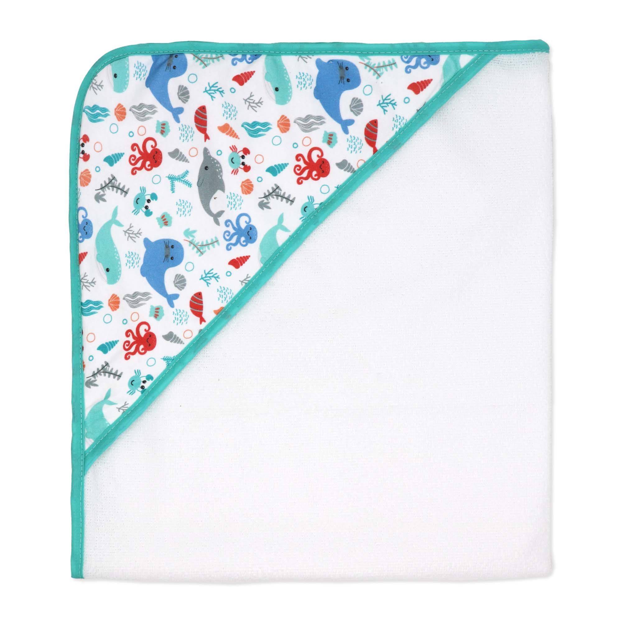 Whale Baby Bath Set – 100% Polyester Hooded Towel, Washcloths & BPA-Free Bath Toys