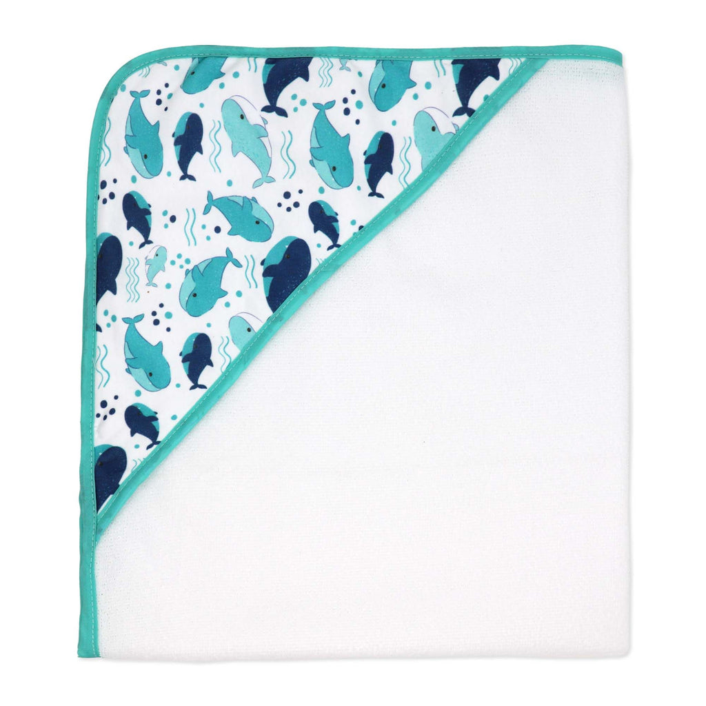 Whale Baby Bath Set – 100% Polyester Hooded Towel, Washcloths & BPA-Free Bath Toys