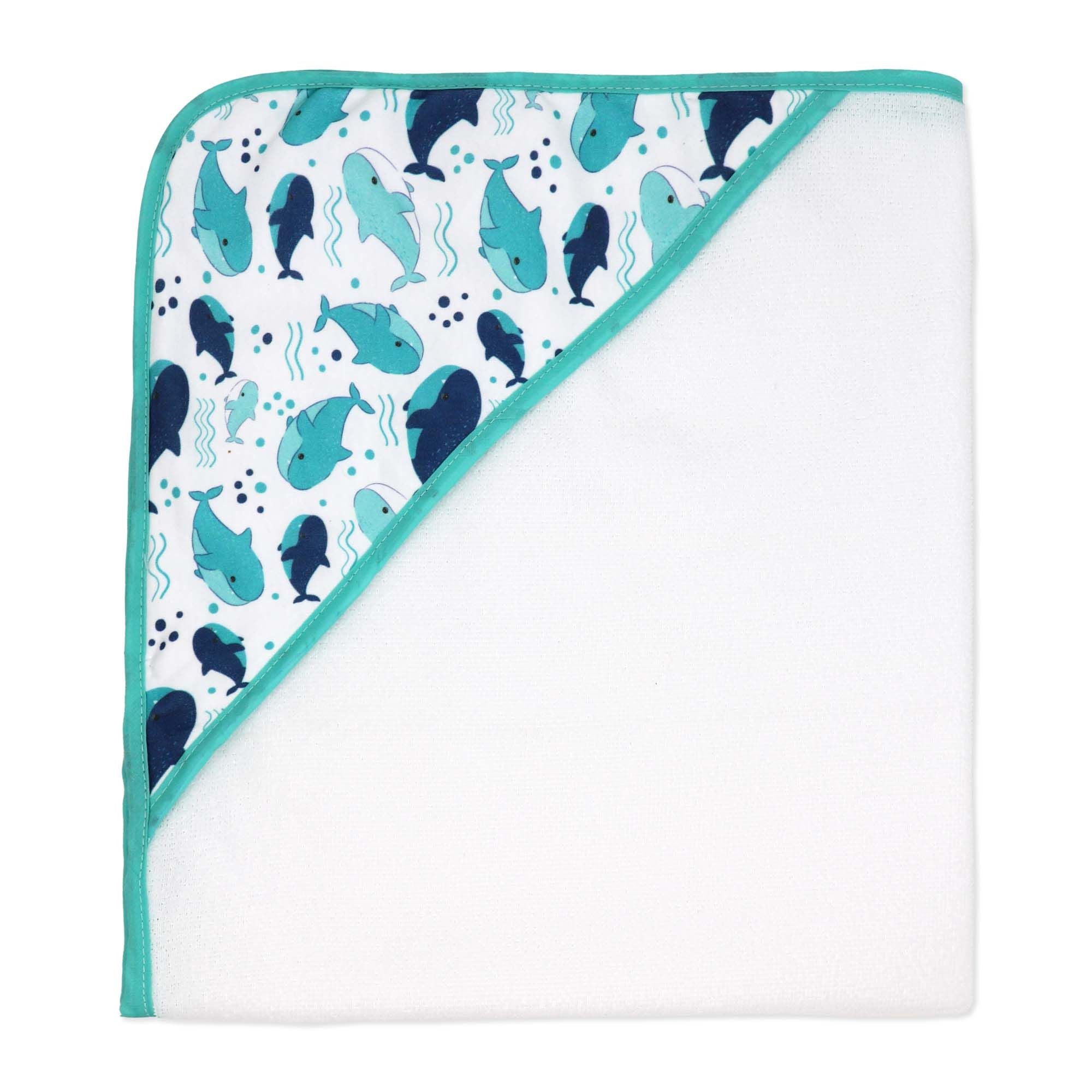 Whale Baby Bath Set – 100% Polyester Hooded Towel, Washcloths & BPA-Free Bath Toys