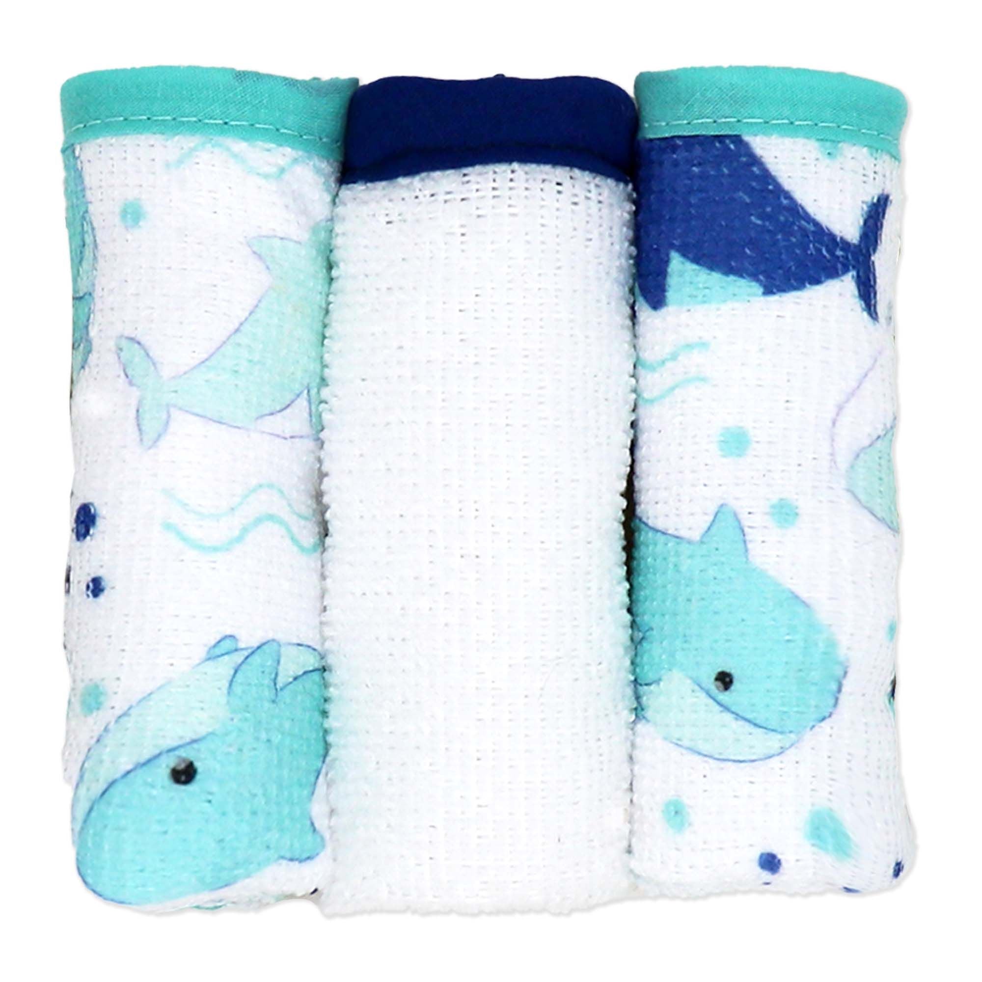 Whale Baby Bath Set – 100% Polyester Hooded Towel, Washcloths & BPA-Free Bath Toys