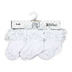 Baby Lace Trim Cuff Socks 3 Pairs – White (0–6M)