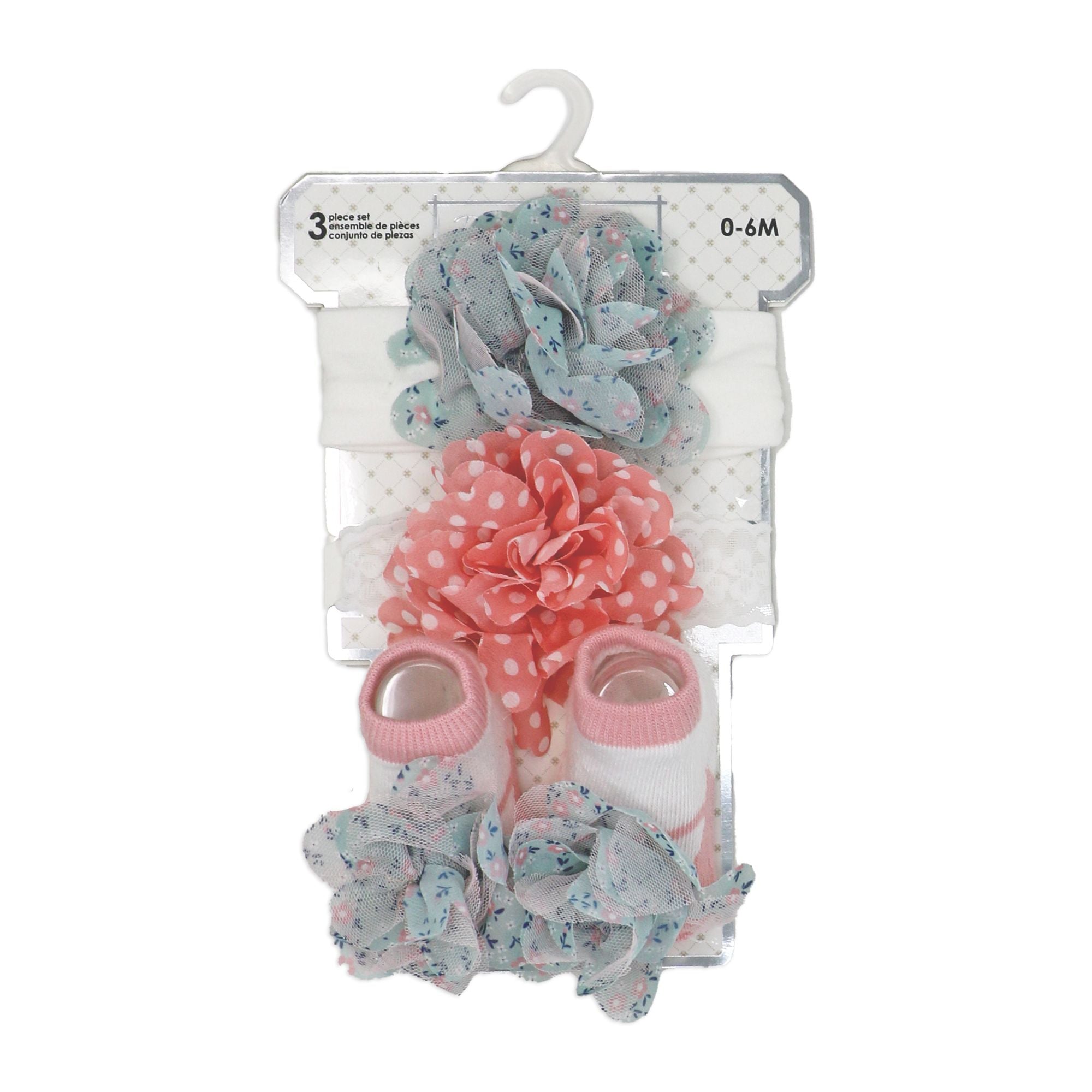 Baby Girl Chiffon Flower Headbands & Socks Set 0–6M – 2 Headbands + 1 Pair Socks