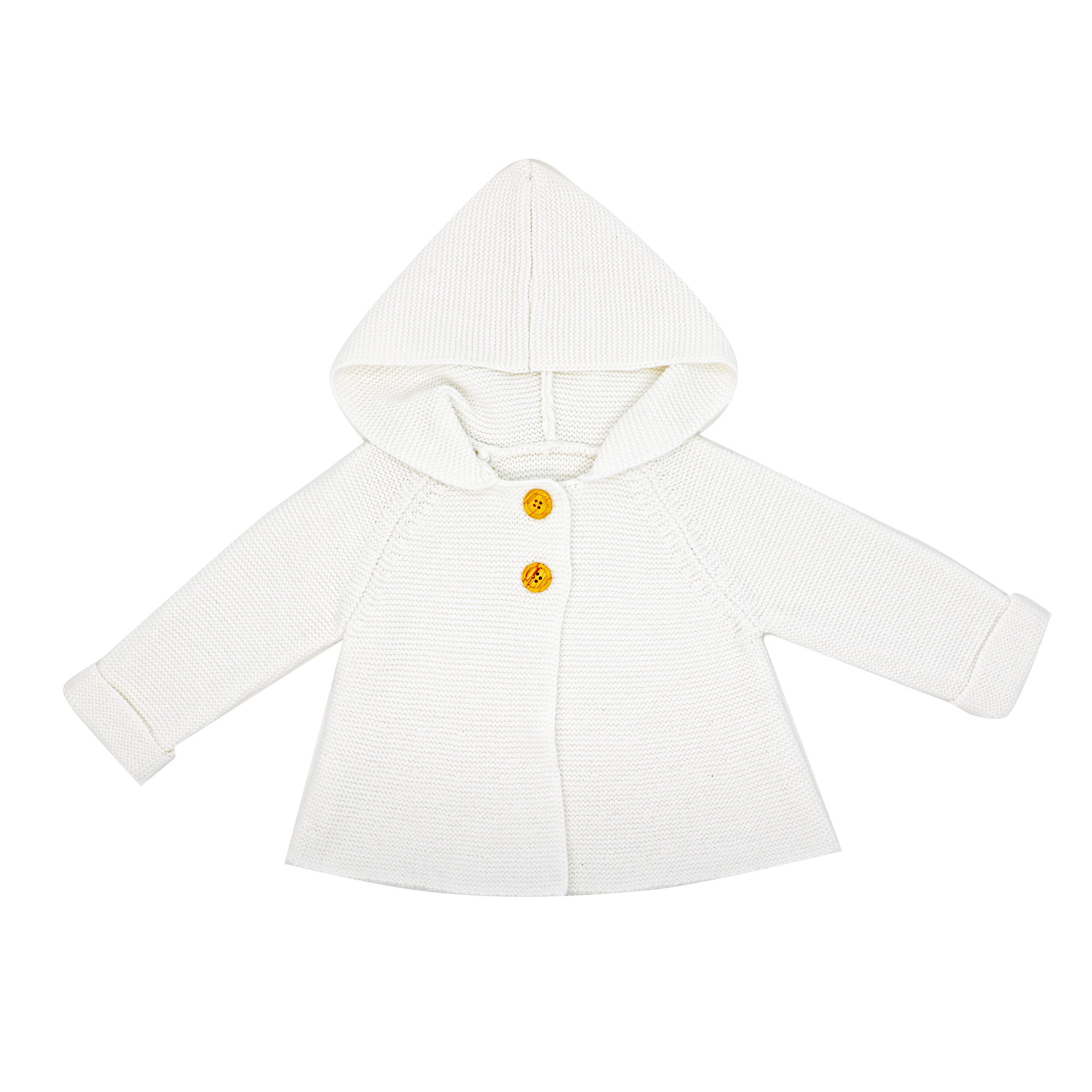 White Hooded Knit Baby Cardigan Sweater-100% Cotton