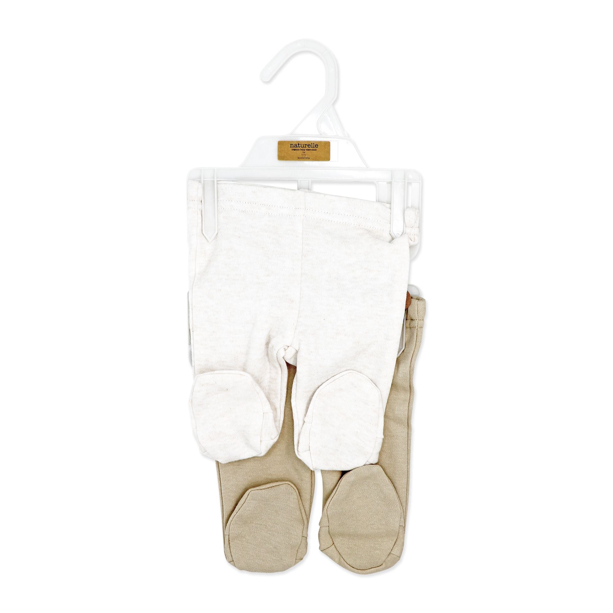 2-Pack 100% Organic Cotton Baby Footed Pants – Neutral Beige & Cream