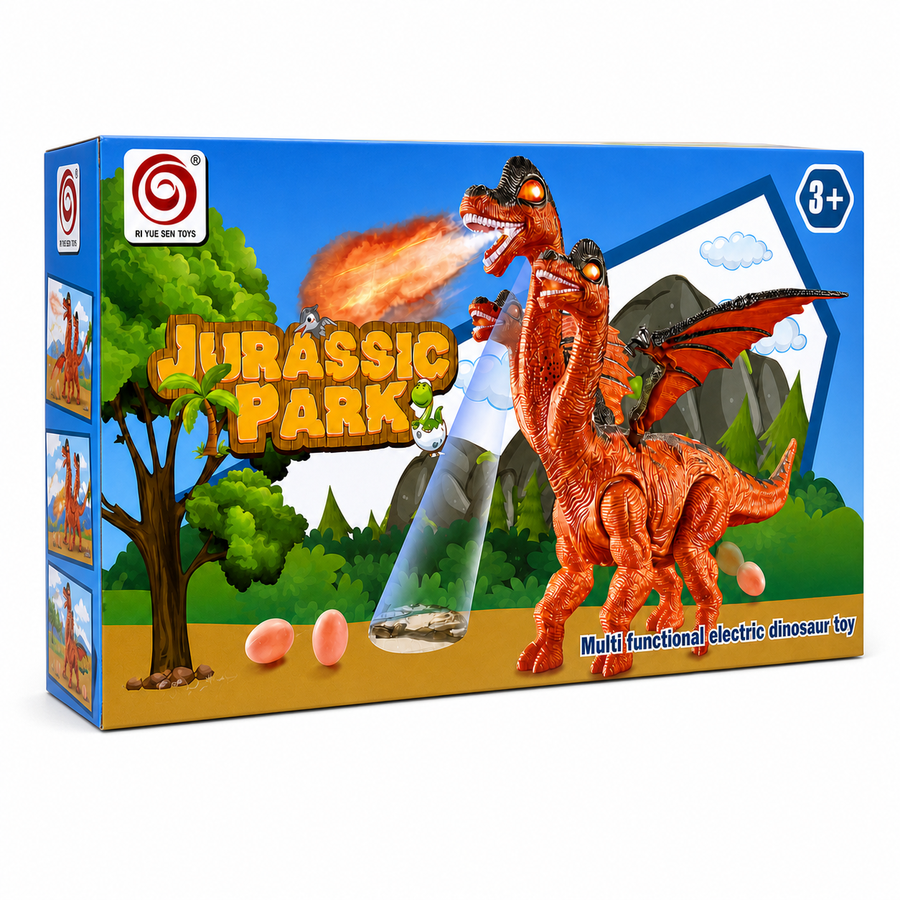 Dinosaur Toy – 3‑Headed Dragon with Eggs, Lights & Sound (Ages 3+)