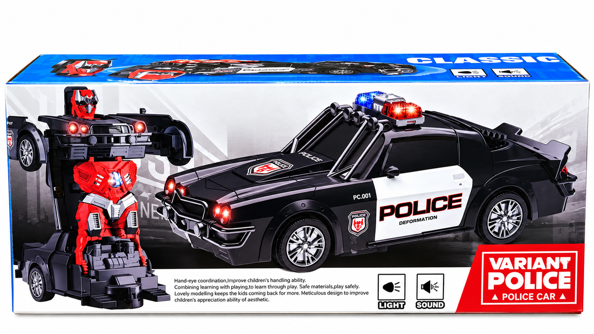 Transforming Police Car Robot Toy – 2-in-1 Police Transformer with Lights &amp; Sound