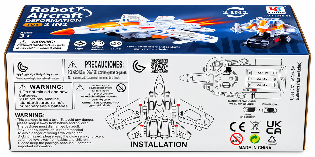 2-in-1 Transforming Robot Aircraft Toy – Fighter Jet &amp; Robot with LED Lights and Sound
