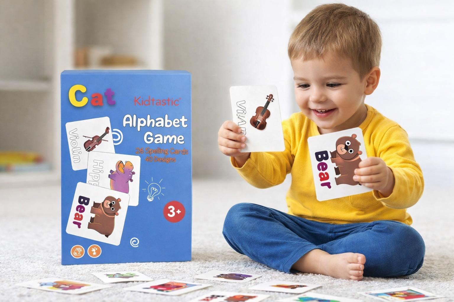 Kidtastic Alphabet Spelling Cards Game – 26 Letters (Ages 3+)