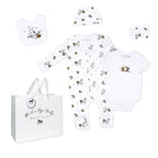 Stork Print 5 Piece Baby Layette Gift Set – 100% Cotton