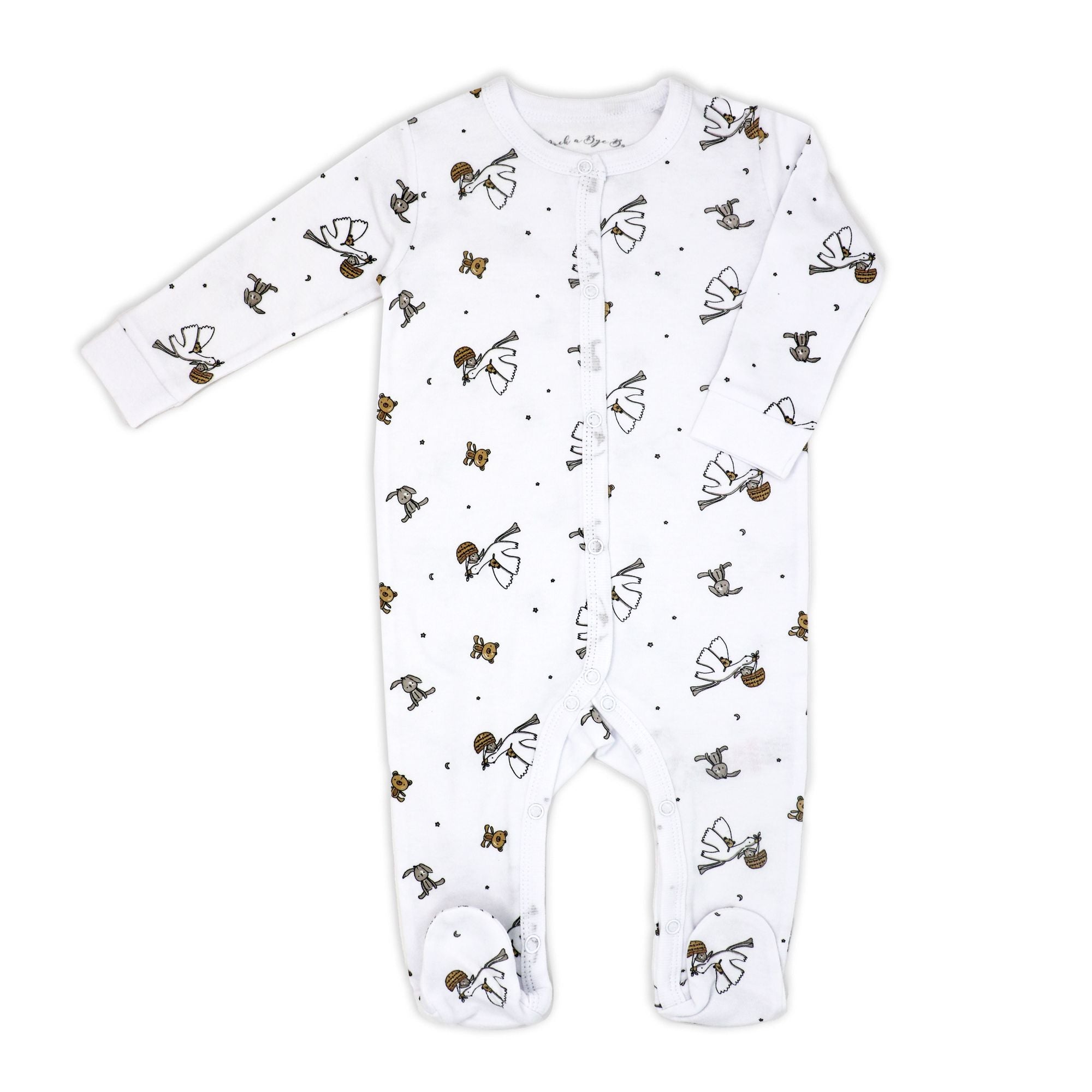 Stork Print 5 Piece Baby Layette Gift Set – 100% Cotton