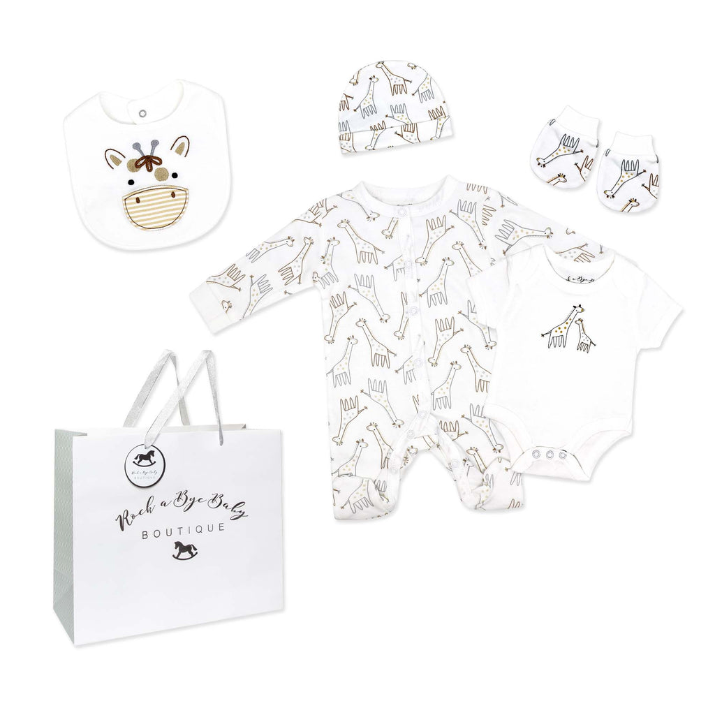 Giraffe 5 Piece Baby Layette Gift Set – 100% Cotton