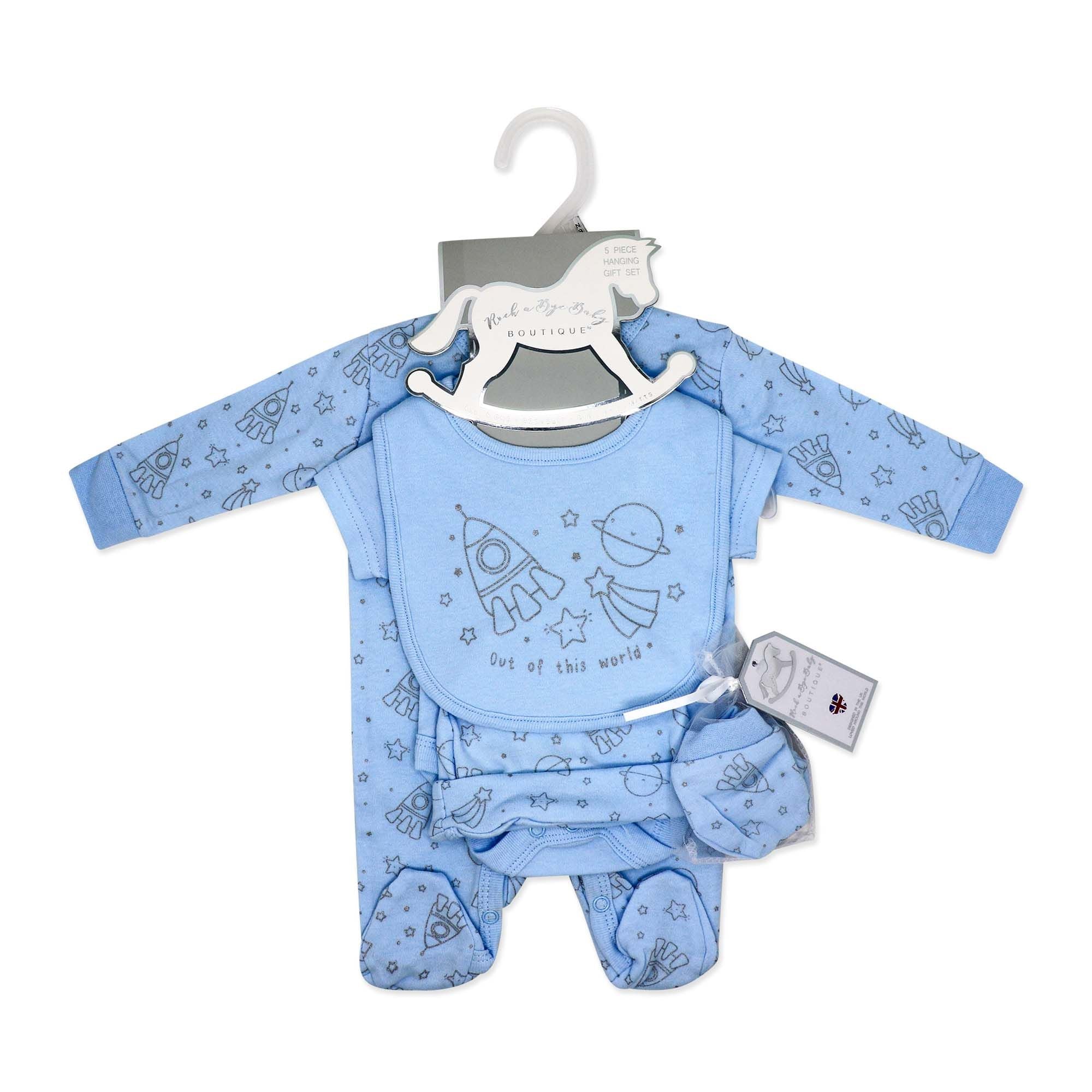 Blue Space 5 Piece Baby Layette Gift Set – 100% Cotton