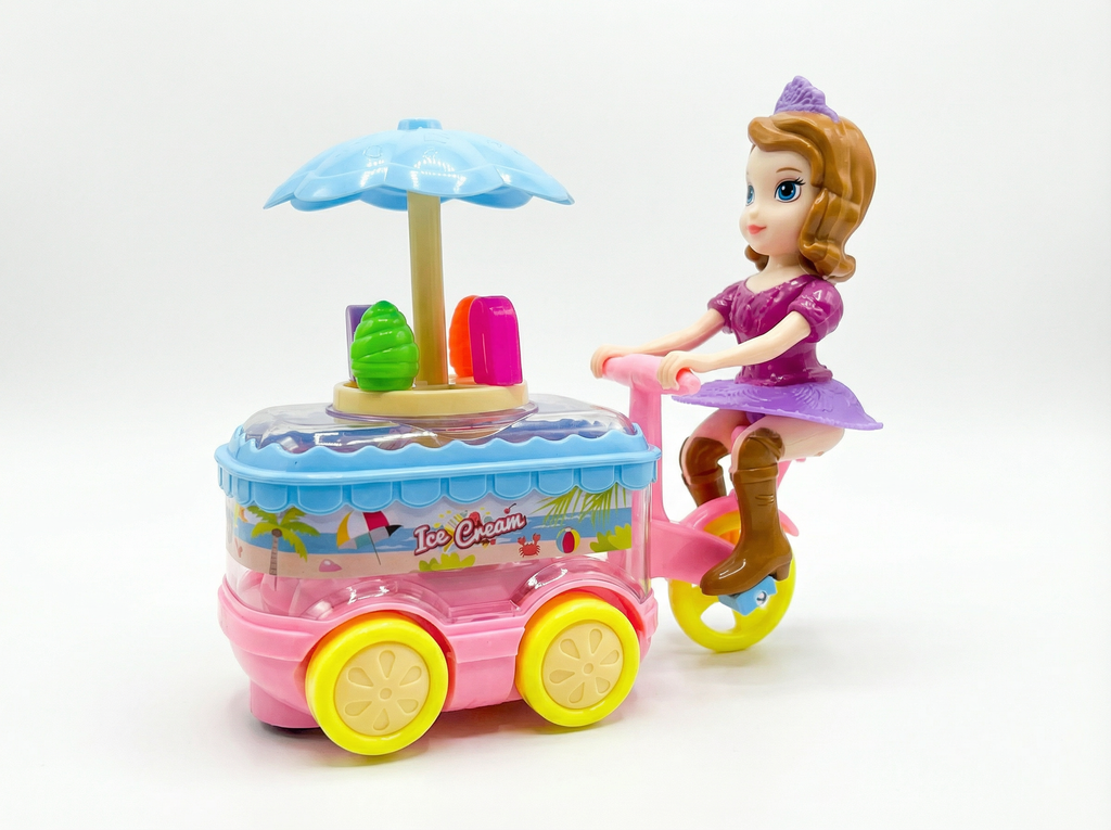 Battery Operated Princess Ice Cream Cart Toy – Moving Tricycle with 3 A4 Batteries, Ages 3+