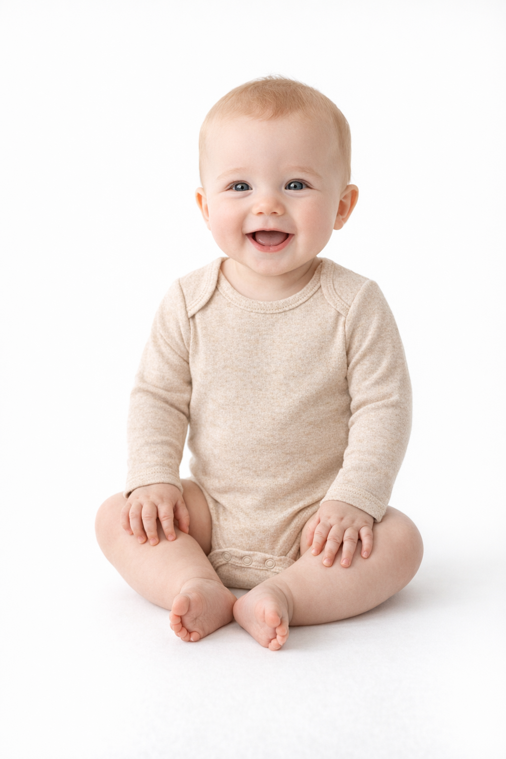 Beige Long Sleeve Baby Bodysuit – 100% Cotton