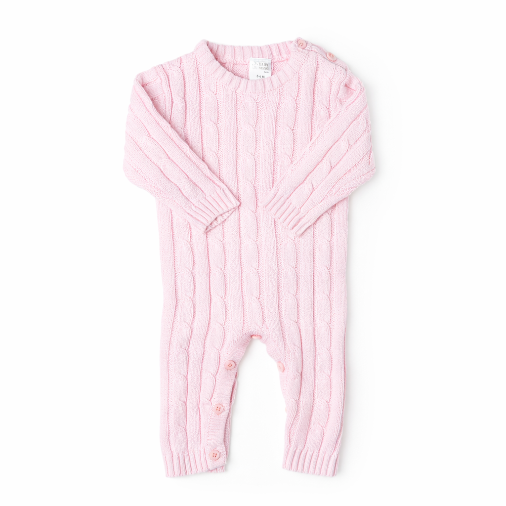 Pink Cable Knit Baby Bodysuit – 100% Cotton