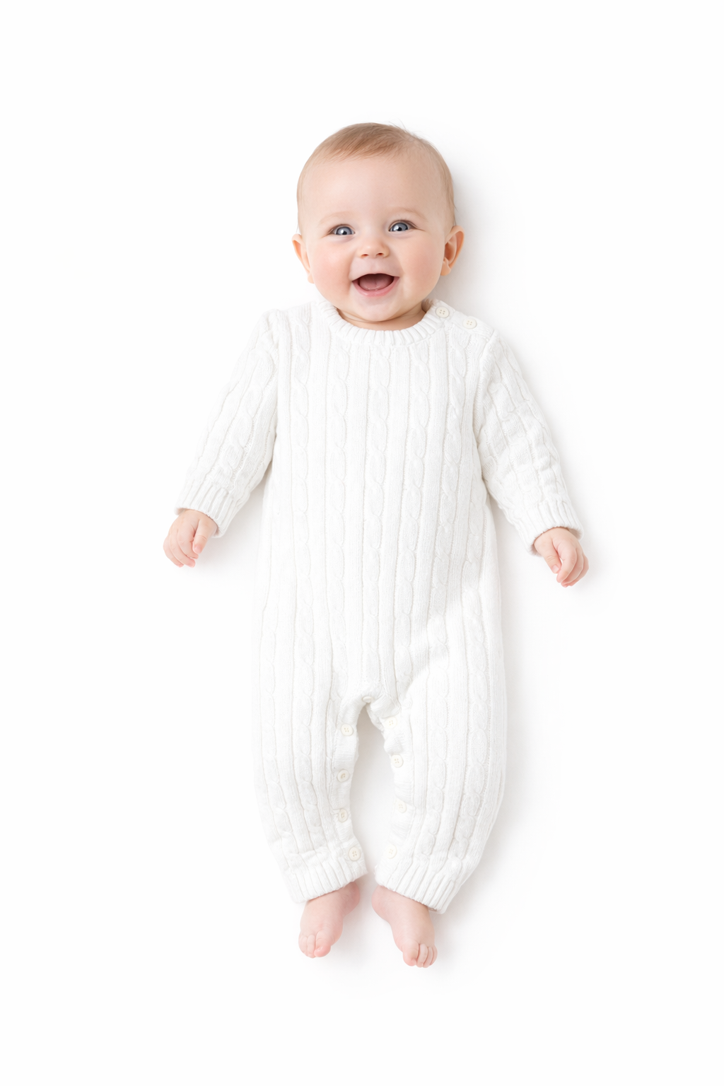 White Cable Knit Baby Romper – 100% Cotton