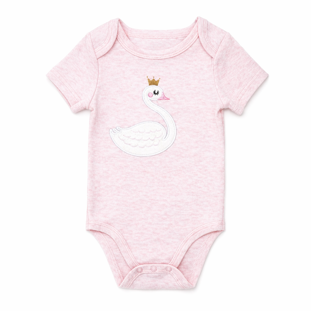 3 Piece Pink Swan Baby Outfit Set – 100% Cotton Bodysuits & Pants