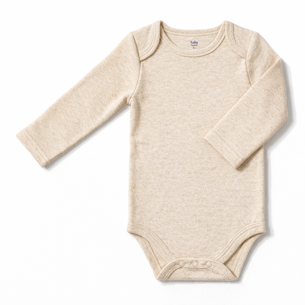 Beige Long Sleeve Baby Bodysuit – 100% Cotton