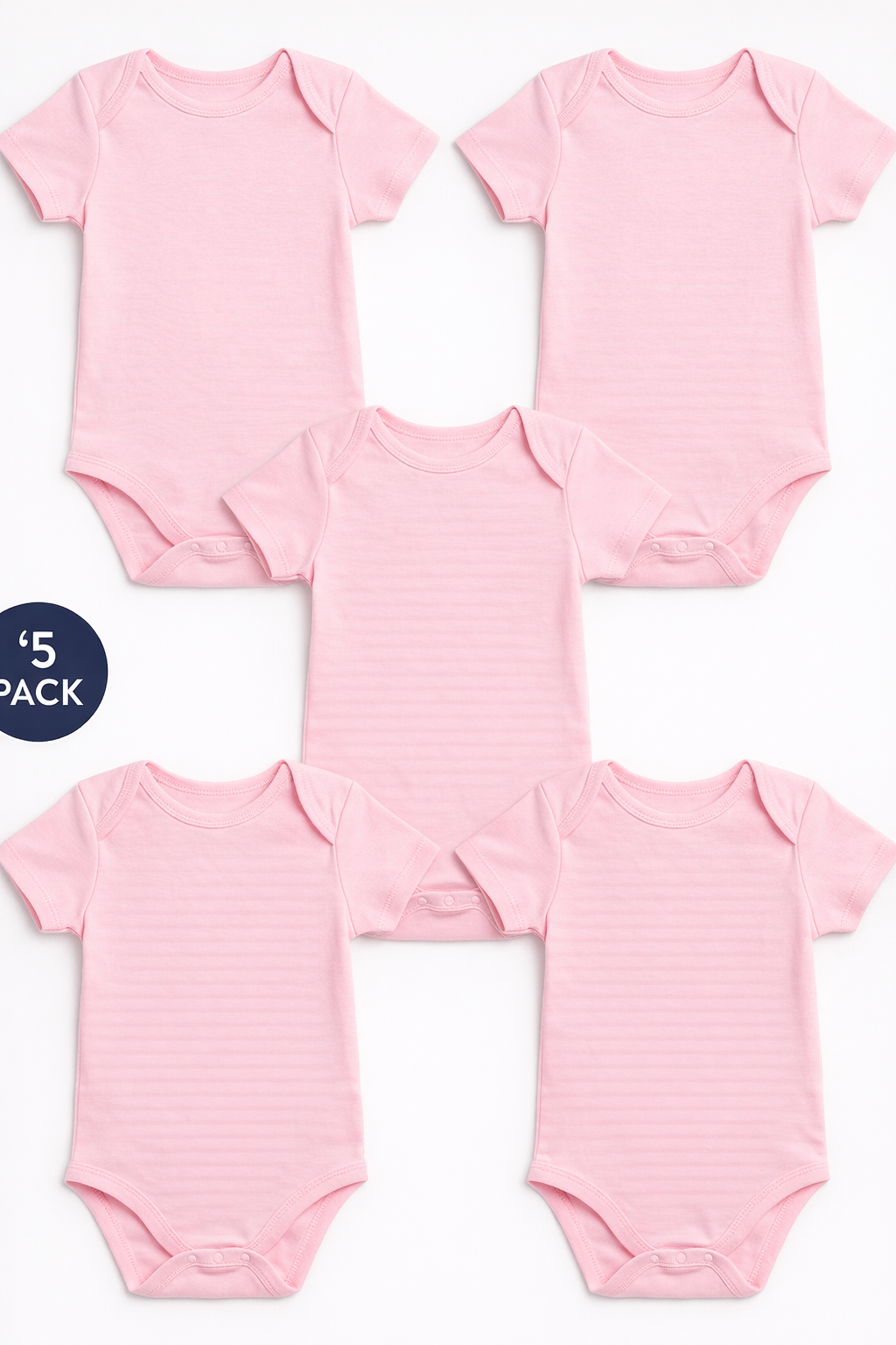 5 Pack Pink Baby Bodysuits – 100% Cotton Short Sleeve