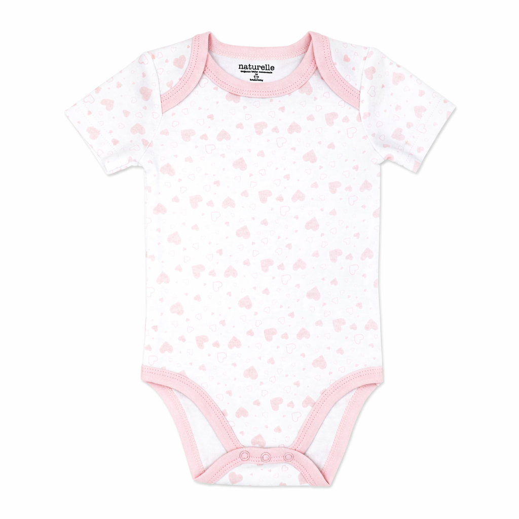 4 Pack Pink Heart Baby Bodysuits – 100% Cotton