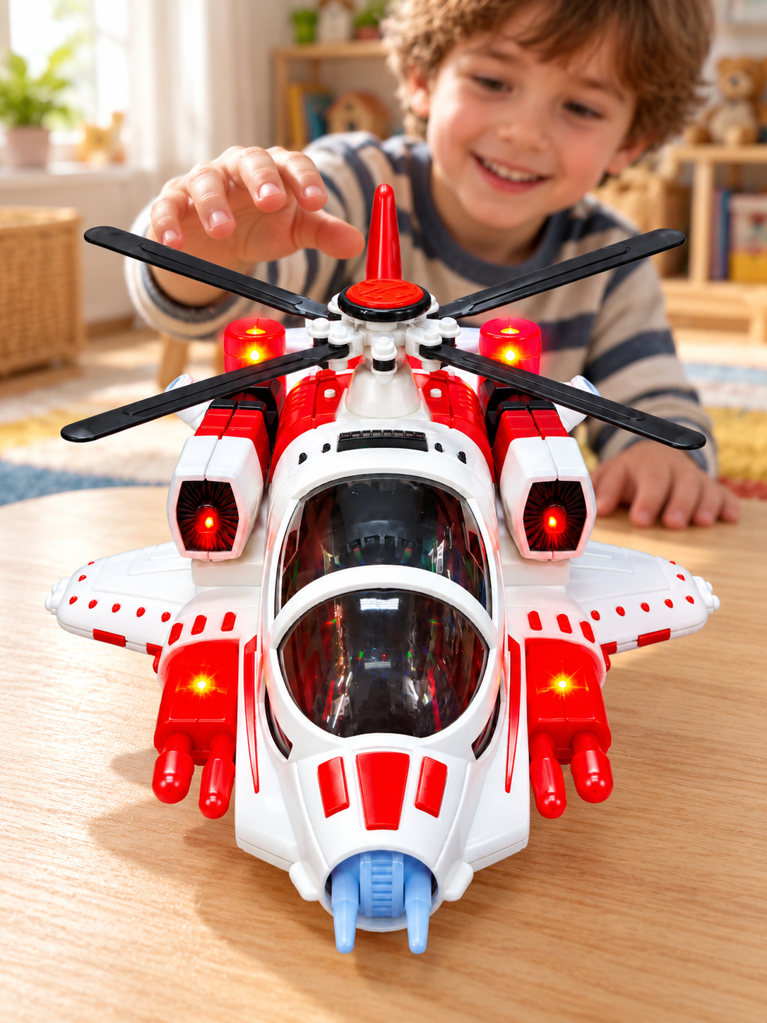 High-Speed Fighter Helicopter Toy – 360° Rotating Electric Helicopter with Lights &amp; Sound 3+