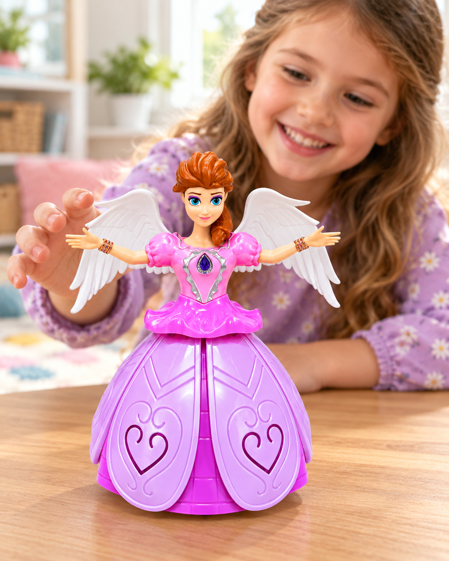 Angel Girl Dancing Princess Doll – Musical Bump &amp; Go Toy with Colourful Lights (3+ Years)