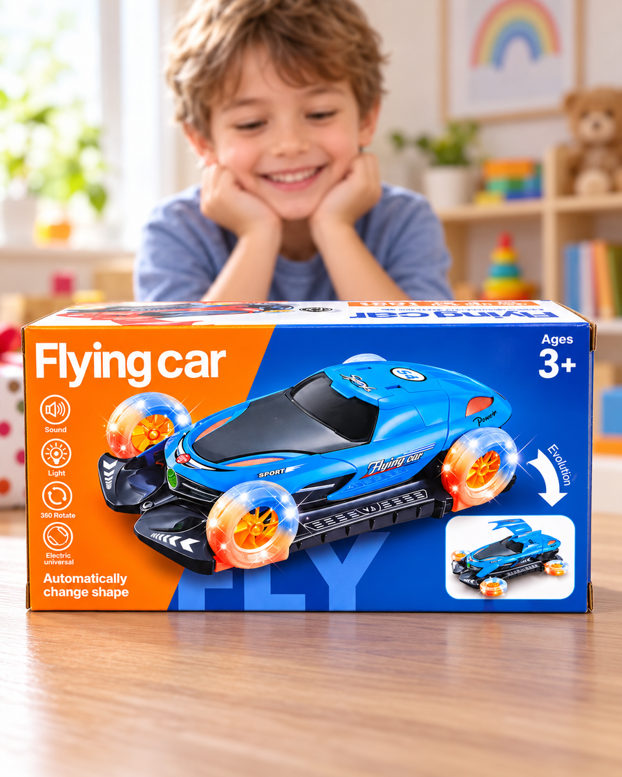 Flying Car Toy – 360° Rotating Stunt Car with LED Lights &amp; Sound | Blue