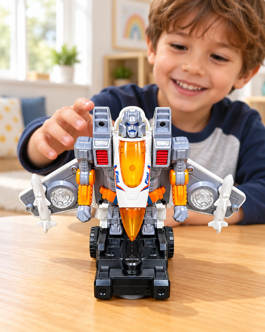 2-in-1 Transforming Robot Aircraft Toy – Fighter Jet &amp; Robot with LED Lights and Sound