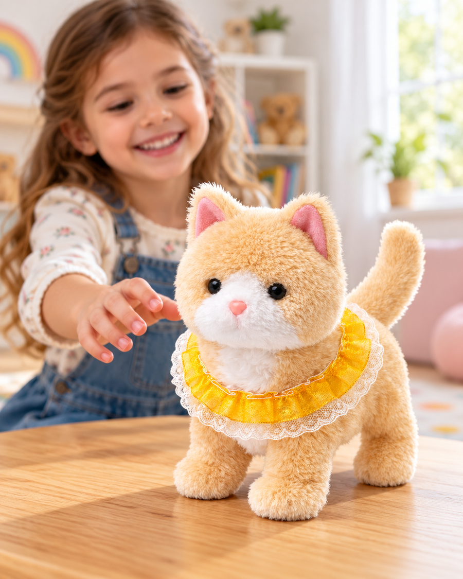 Battery Operated Walking Kitten Plush Toy – Moving Cat with Dress Collar, 2+ Ages