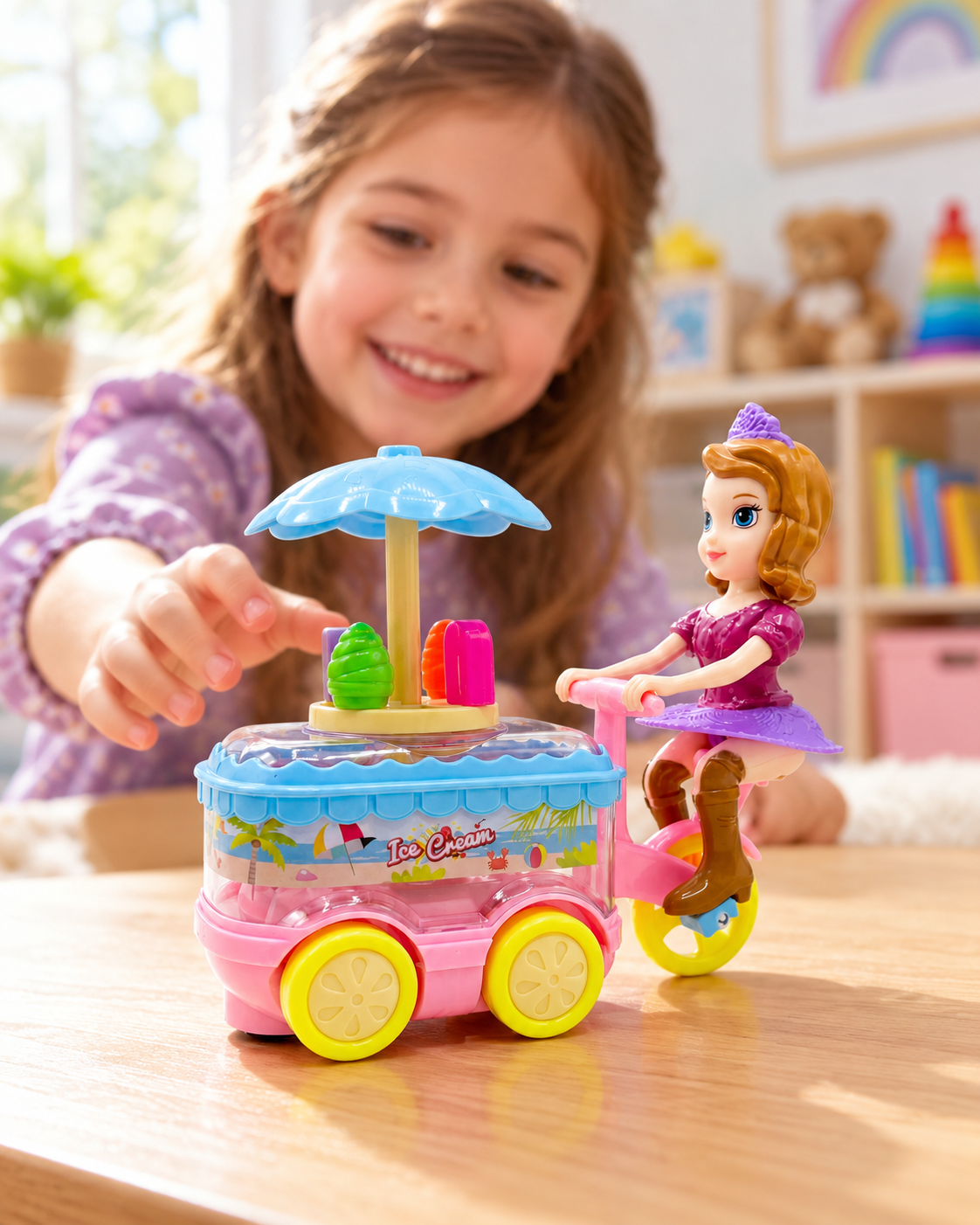 Princess Ice Cream Cart Toy – Battery Operated Moving Tricycle, Ages 3+