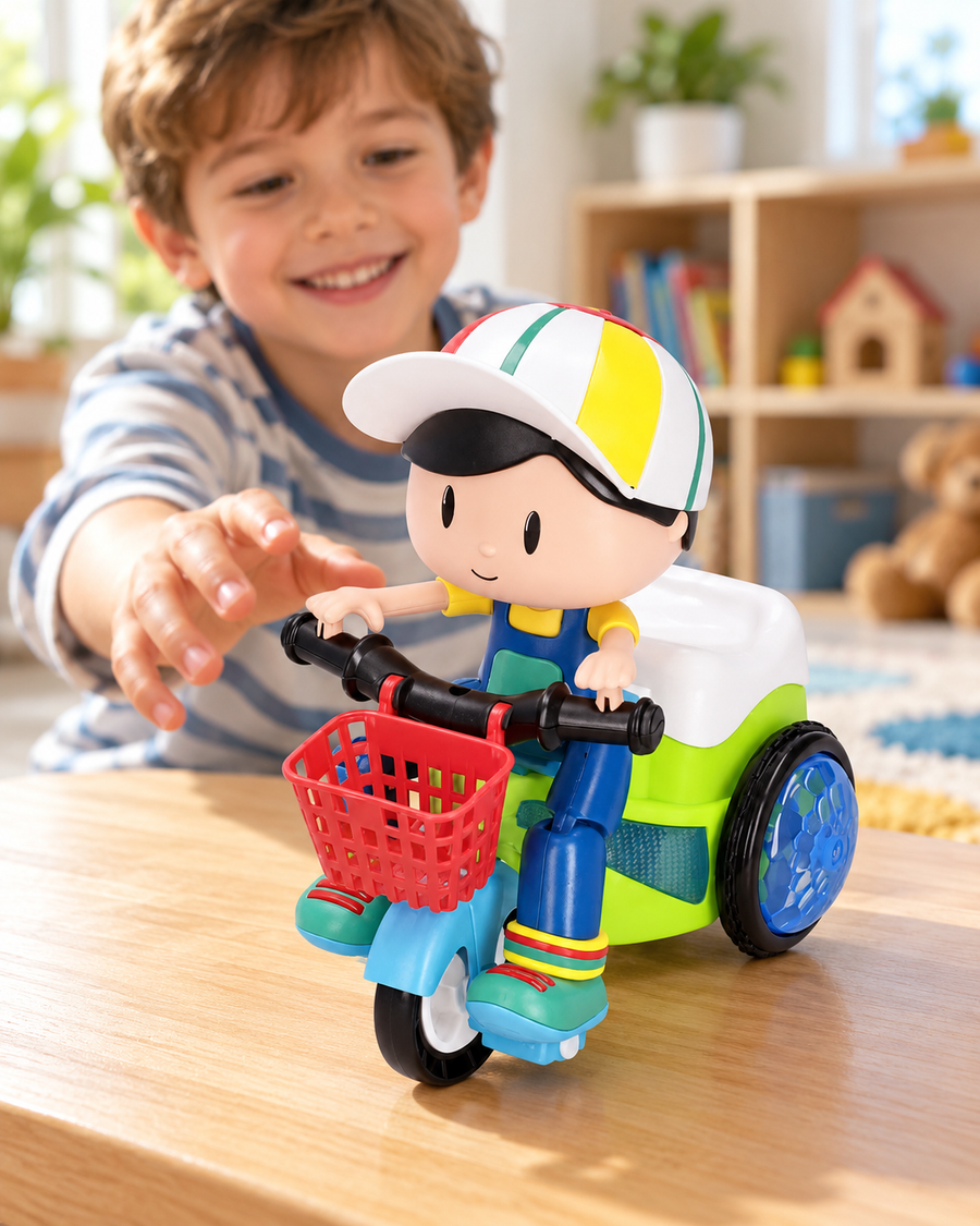 Stunt Tricycle Boy Toy – 360° Rotating Lights & Music (Age 3+)