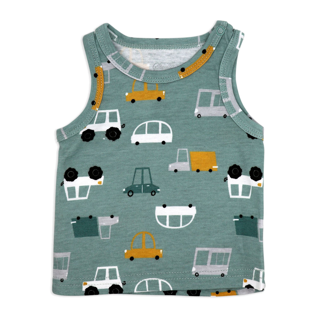 Car Print 4 Piece Baby Summer Outfit Set with Sunglasses