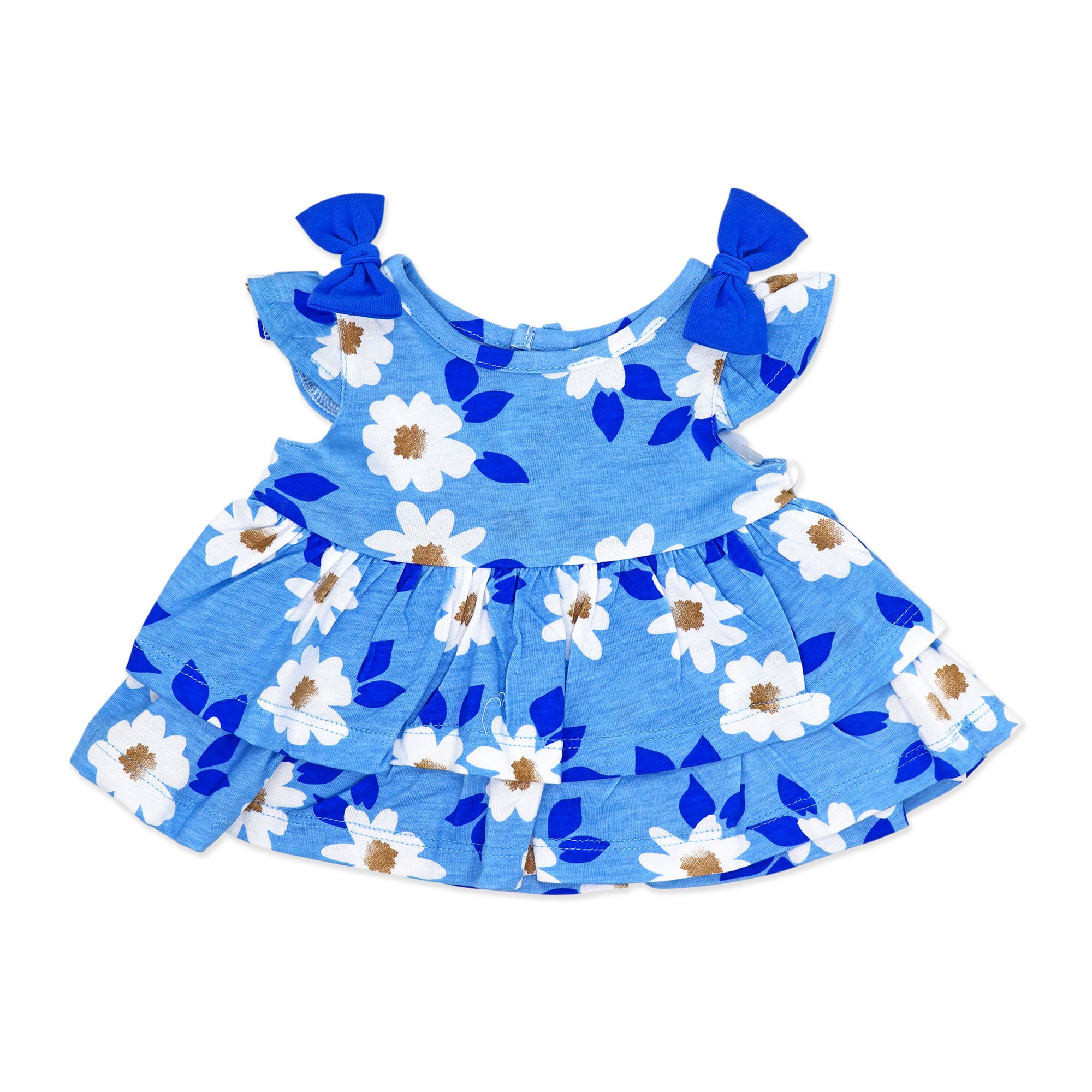 Blue Floral Poplin Tier Dress & Bloomers Set – Baby Girls